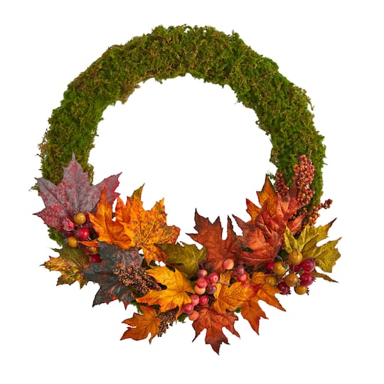 20&#x22; LED Fall Maple Leaf &#x26; Berries Autumn Wreath